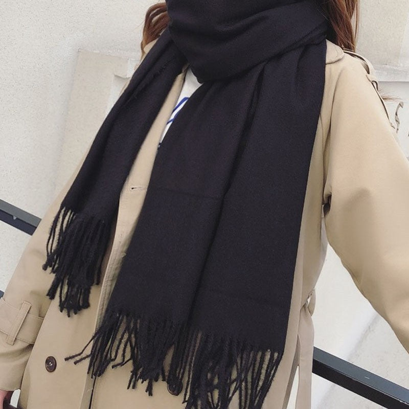 Thickened Imitation Cashmere Solid Color Tassled Scarf