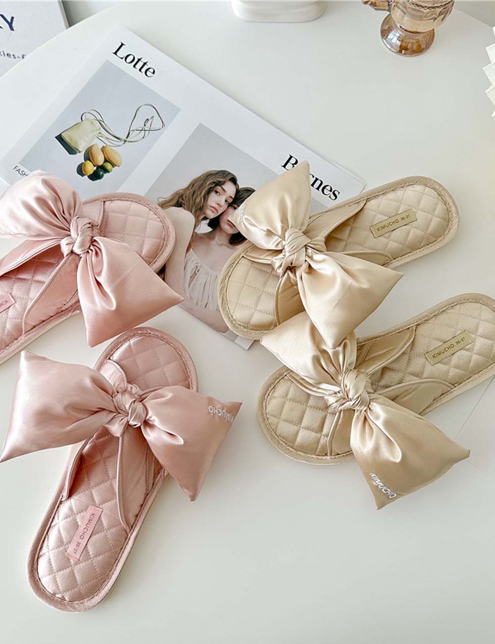 Elegant Bow Knot Embroidered Home Slippers