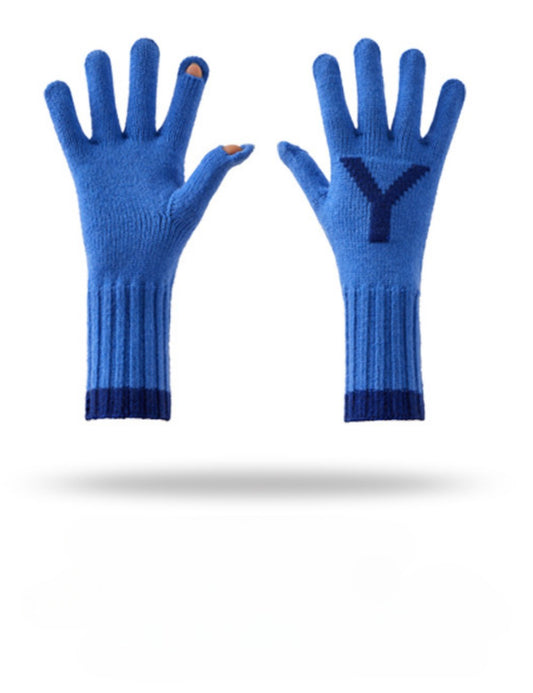 Letter Jacquard Color Block Knit Gloves