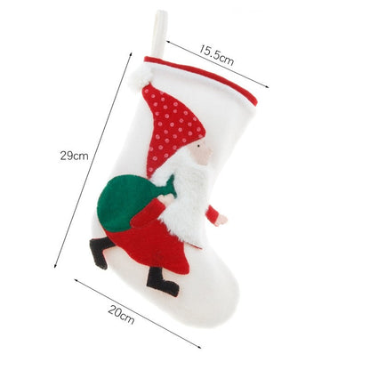 White Nordic Embroidered Old Man Christmas Socks Candy Bag Christmas Socks Gift Bag