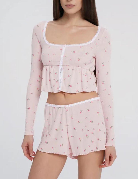 Ruffle Floral Cozy Soft Loungewear Set