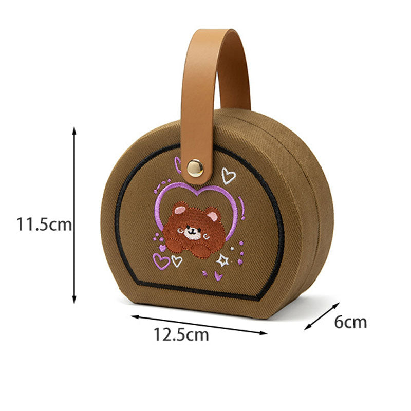 Denim Heart Embroidered Jewelry Box with Handle