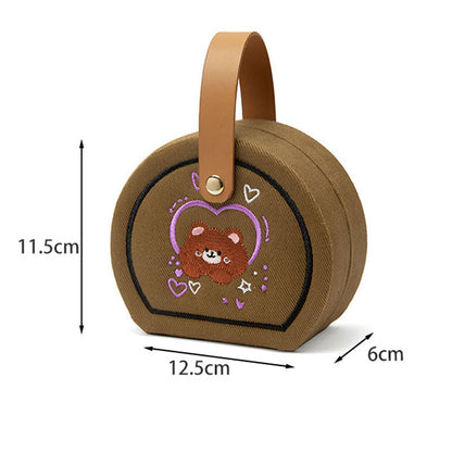 Denim Heart Embroidered Jewelry Box with Handle