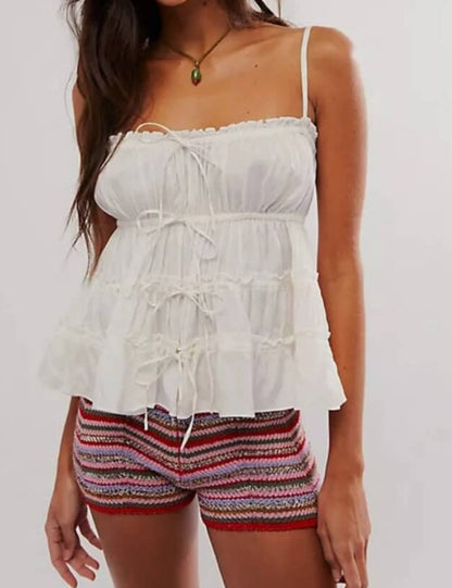 Bow String Shoulder Ruffled Camisole