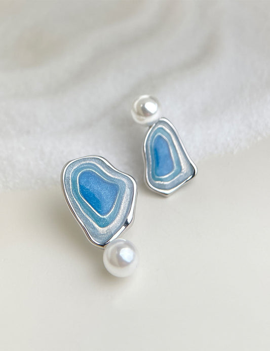 Irregular Blue Pearl Stud Earrings