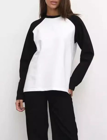 Minimalist Color Block Crew Neck Long Sleeve Top