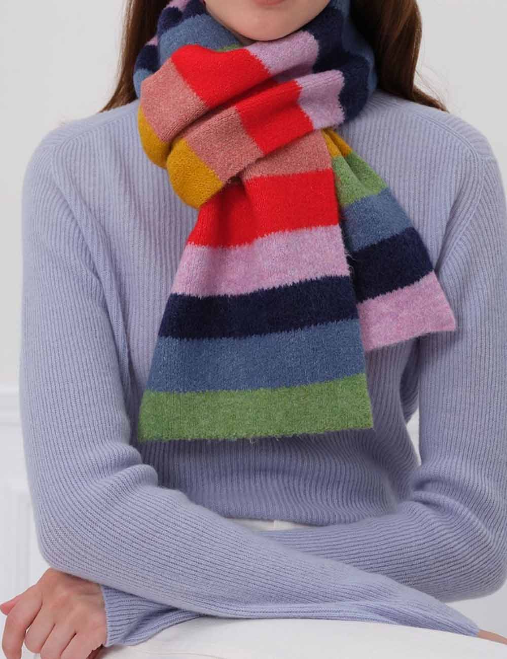 Versatile Contrast Color Striped Wool Knit Scarf