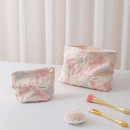 Elegant Embossed Floral Portable Makeup Bag