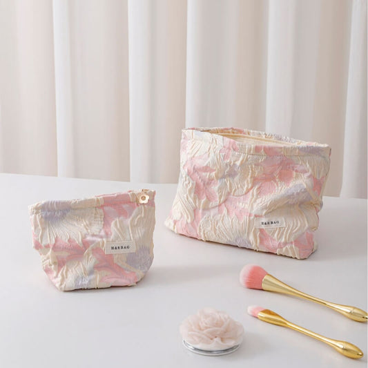 Elegant Embossed Floral Portable Makeup Bag