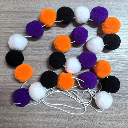 2M 24PCS Colorful Felt Pompoms Pendant Hanging Garland Halloween Decoration