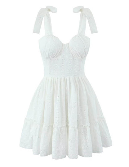 Classic Solid Color Embroidered Mini Dress