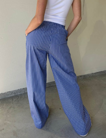 Striped Wide-Leg Elastic Waist Casual Pants
