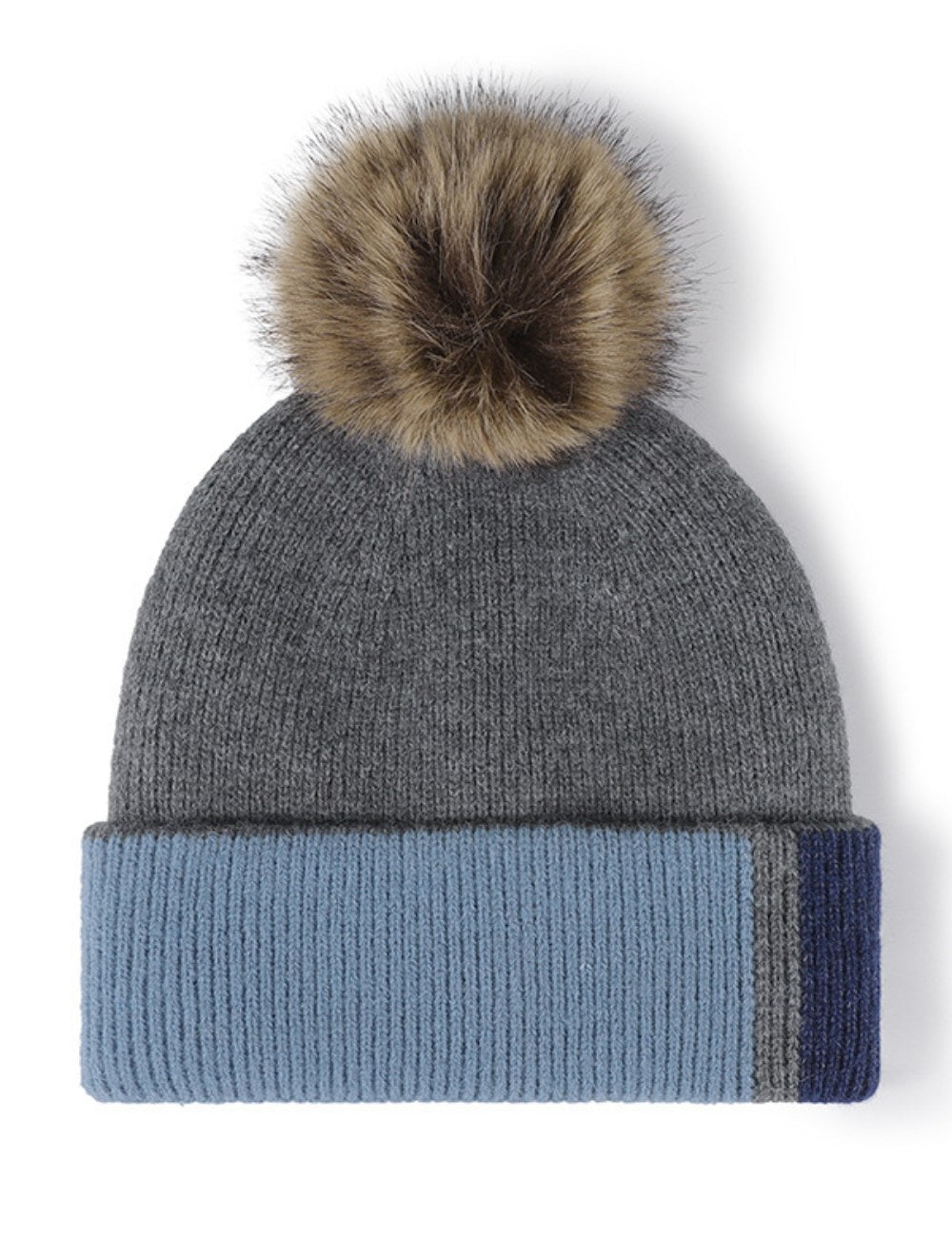 Splicing Color Block Padded Knit Pom Beanie