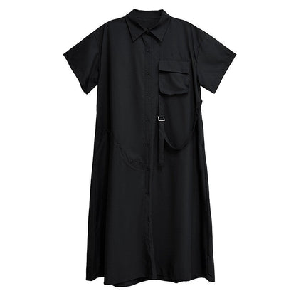 Simple Collar Pocket Shirt Dress Loose Sleeve