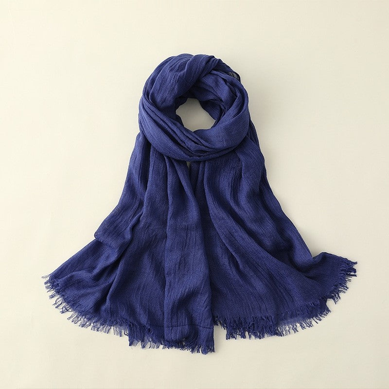 Thin Solid Color Long Cotton And Linen Scarf