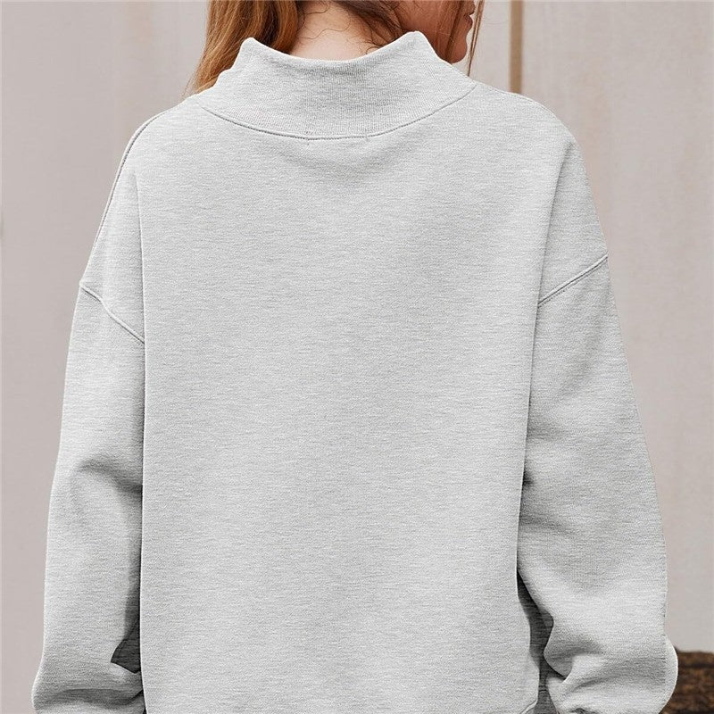 Solid Color High Neck Fleece Sweatshirt