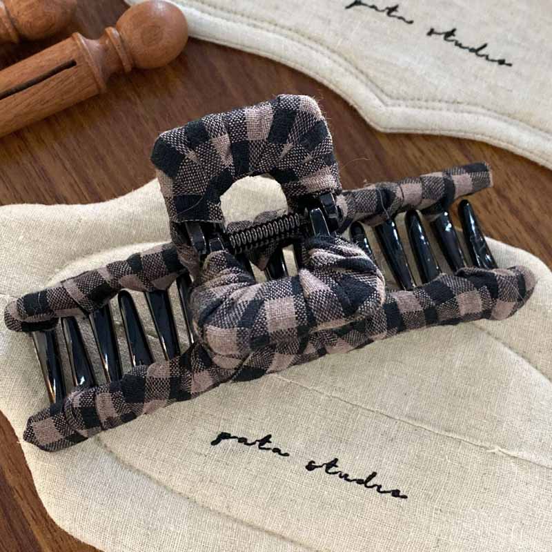 Vintage Checkered Fabric Hair Claw