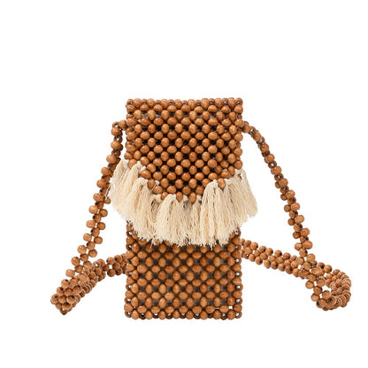 Tassel Hollow Out Beaded Shoulder Bag