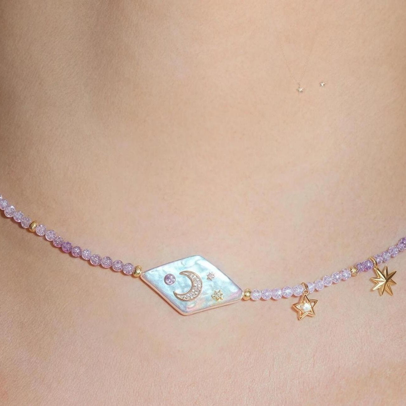 Pearl Moon Star Beaded Necklace