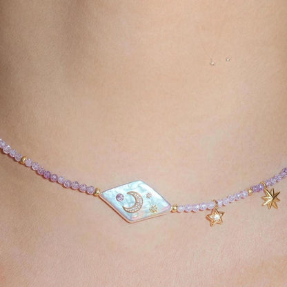 Pearl Moon Star Beaded Necklace