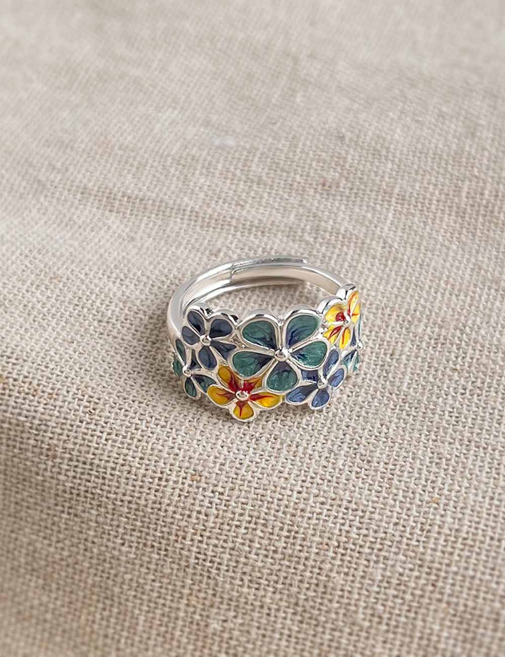 Flower Enamel Drip Glaze Open Ring