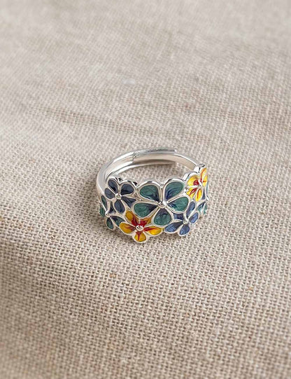 Flower Enamel Drip Glaze Open Ring