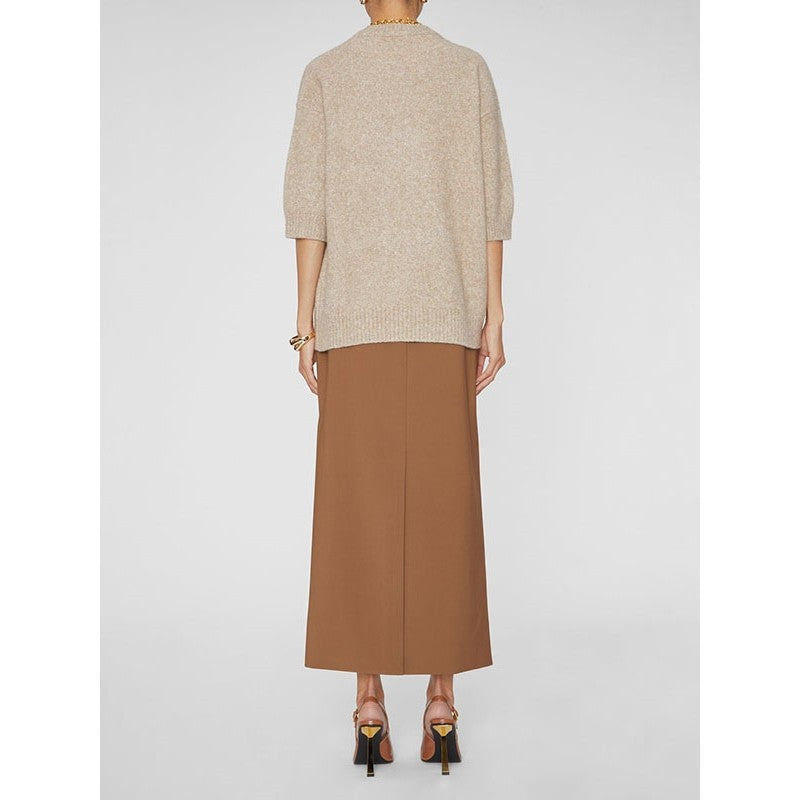 Rounded-Neck Dropped Shoulders Short Sleeves Sweater Tops