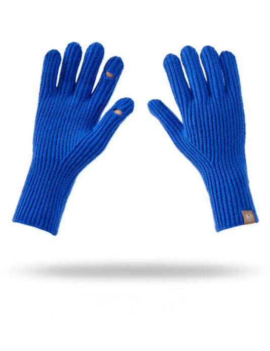 Solid Color Simple Ribbed Lengthen Knit Gloves