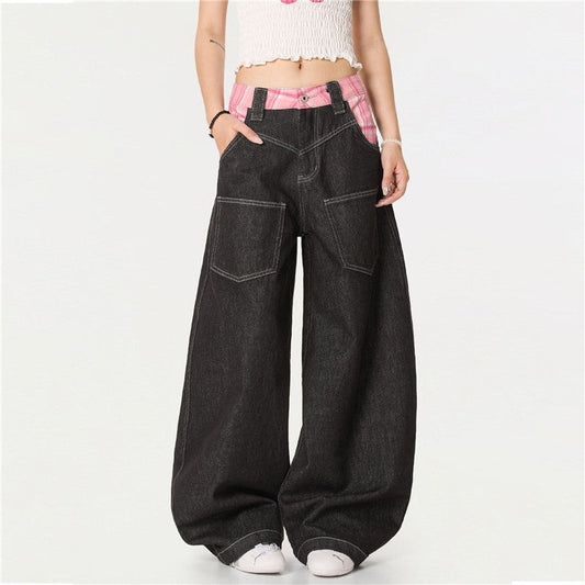 Pink Plaid Patchwork Bowie Jeans