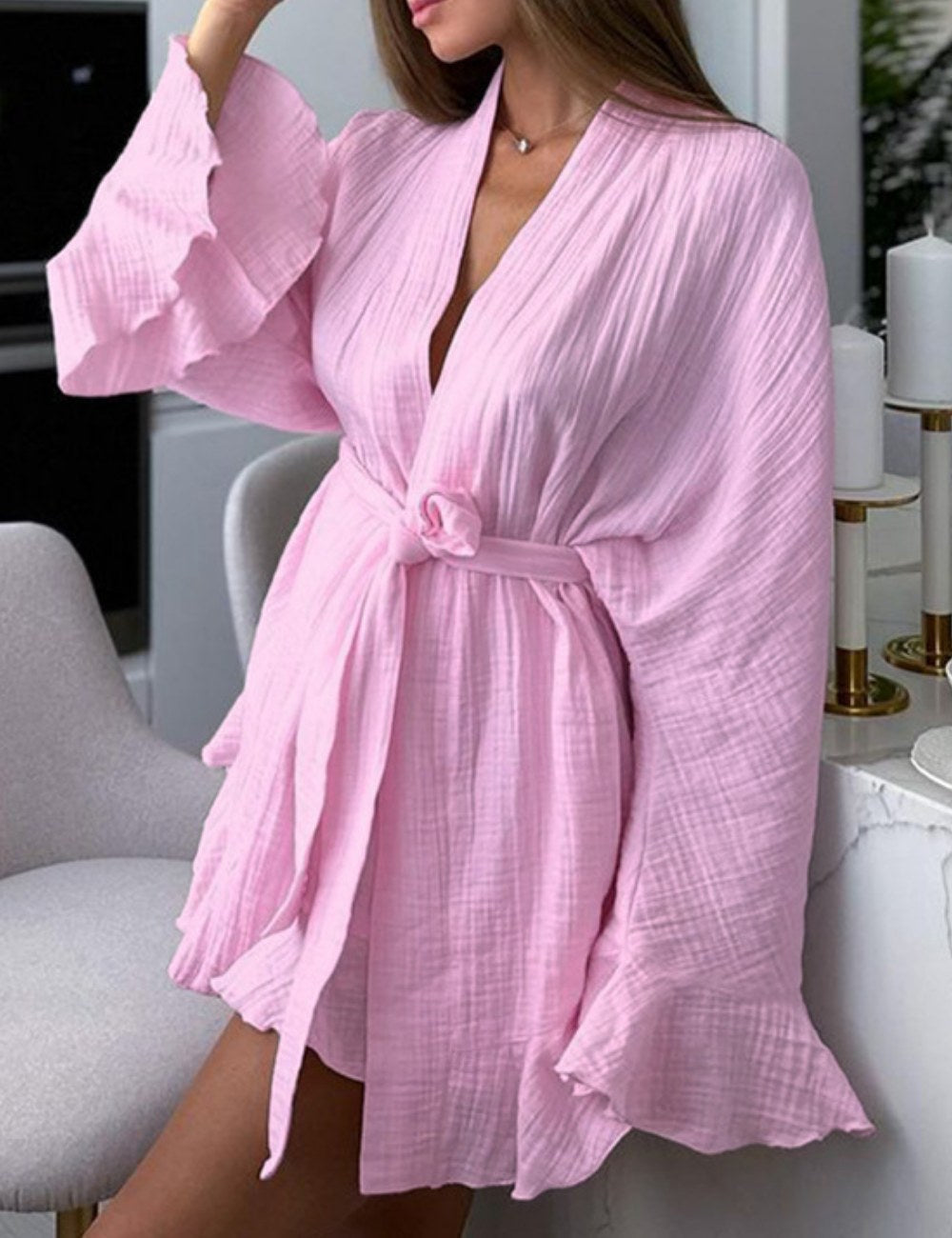Flounce Solid Colid Sleepwear Sets