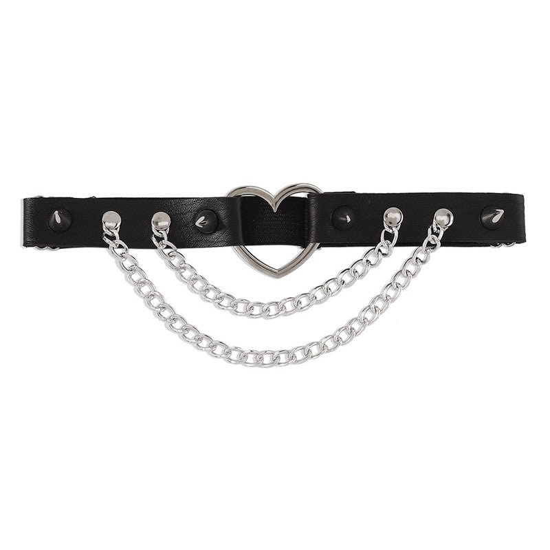 Leather Heart Rivet Chain Leg Strap