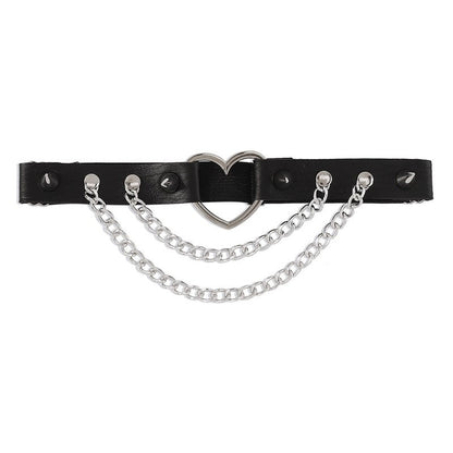 Leather Heart Rivet Chain Leg Strap