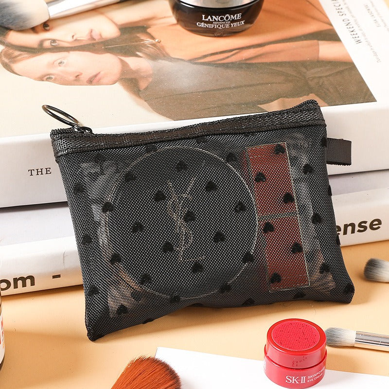 Black Love Mesh Portable Make Up Bag