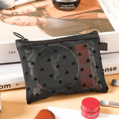 Black Love Mesh Portable Make Up Bag