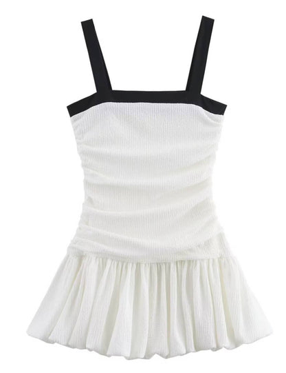 Elegant Ruffle Pleated Strap Sleevless Mini Dress