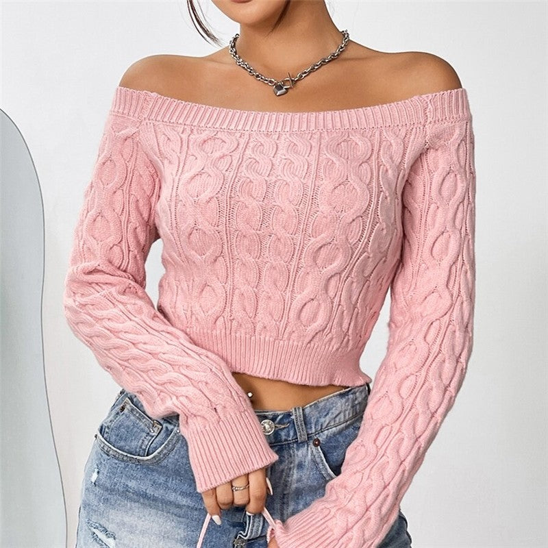Sexy One Collar Crop Exposed Short Knitted Top