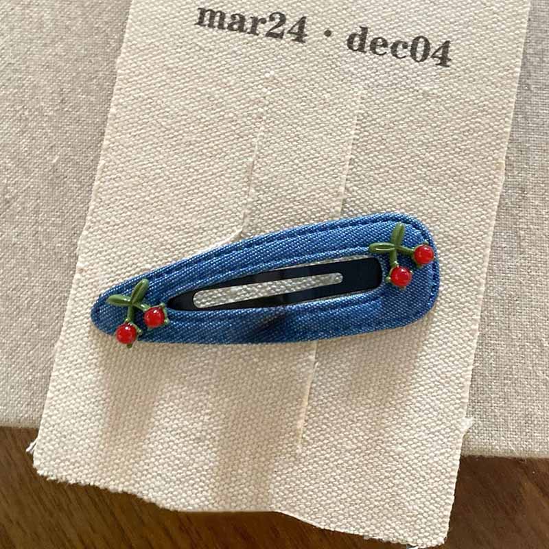 Letter Cute Cherry Denim Hair Clip