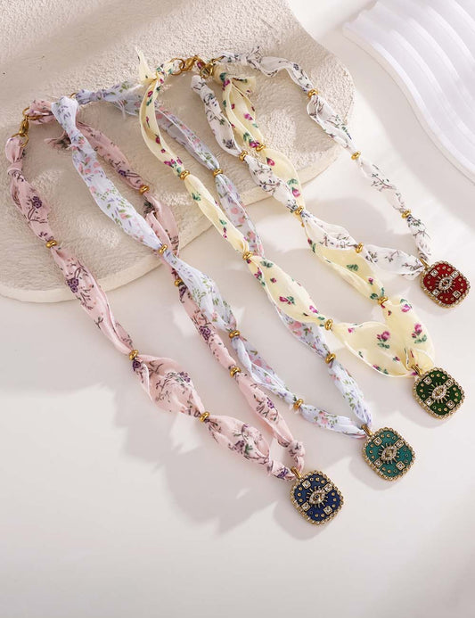 Simple Enamel Pendant Choker Scarf Necklace