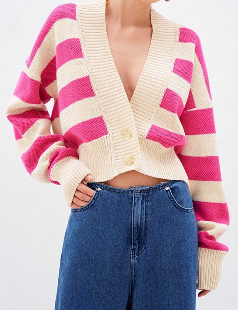 Loose Striped Long Sleeve Knit Cardigan