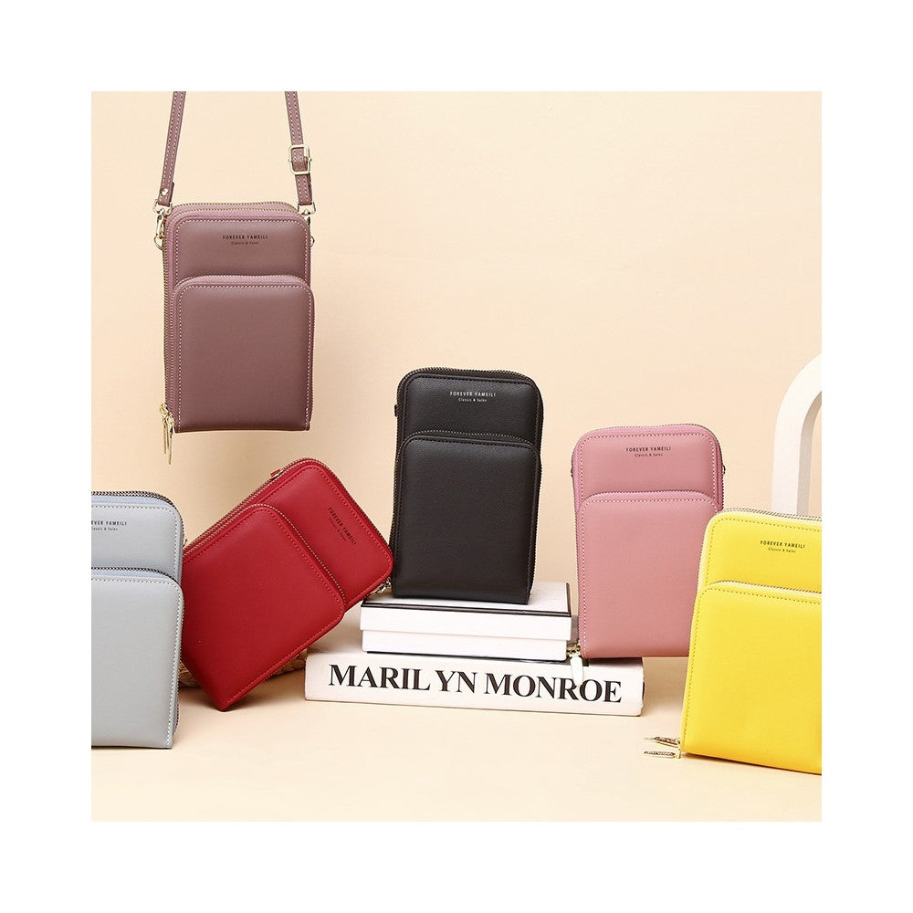 PU Leather Solid Color Large Capacity Multifunctional Purse One   Shoulder Crossbody Cell Phone Bag