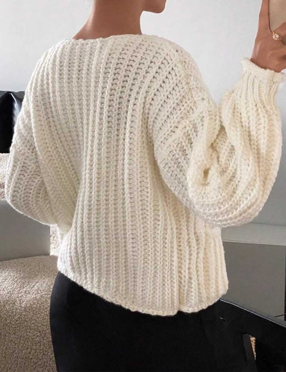 Round Neck Loose Long Sleeve Knit Cardigan