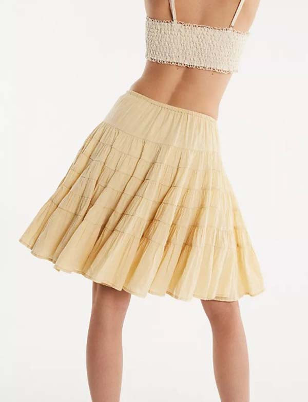 Solid Color Puffy String Midi Skirt