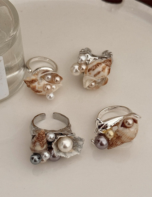 Handmade Pearl Shell Inlaid Stacked Open Ring