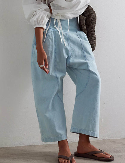 Casual Washed Distressed Straight Cropped Pants