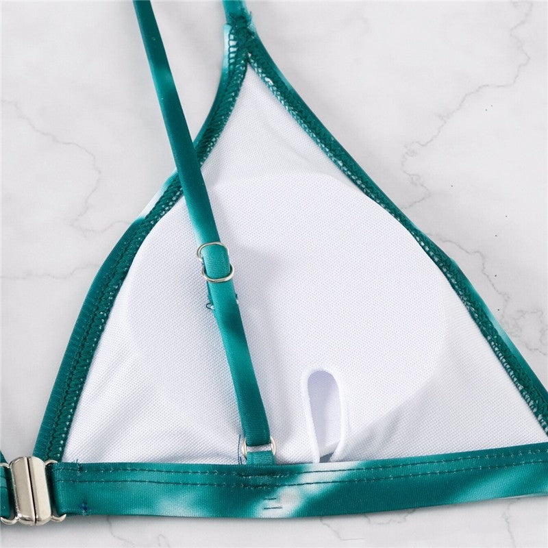 Split Three Piece Tie-Dye Printed Bikini Swimsuit