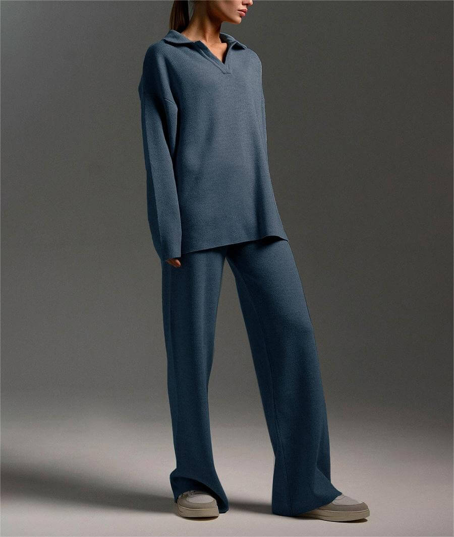 2+Solid Color Label V-Neck Knit Sets