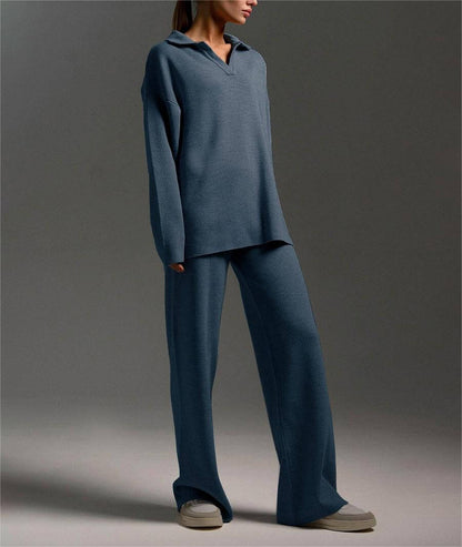 2+Solid Color Label V-Neck Knit Sets