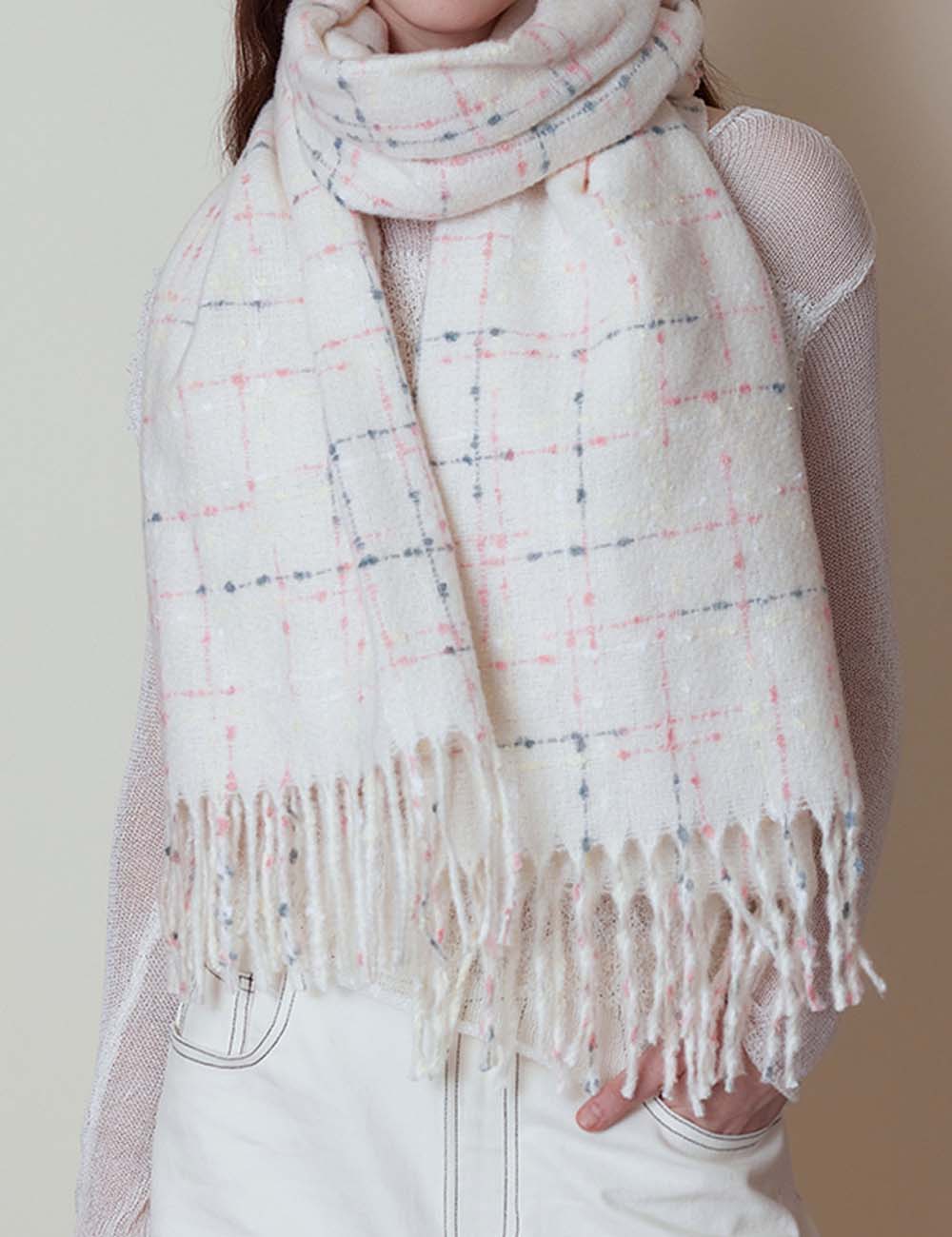 Plaid Colorful Dots Elegant Faux Cashmere Scarf