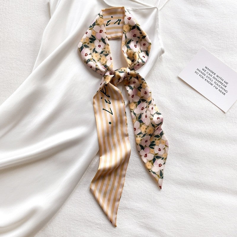 Elegant Floral Long Silk Hair Scarf