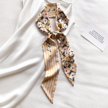 Elegant Floral Long Silk Hair Scarf